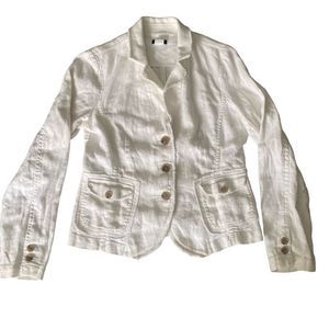 J. Crew Linen Blazer Sz M Women’s Raw Hem Neutral Natural Ivory 100% Linen, S23